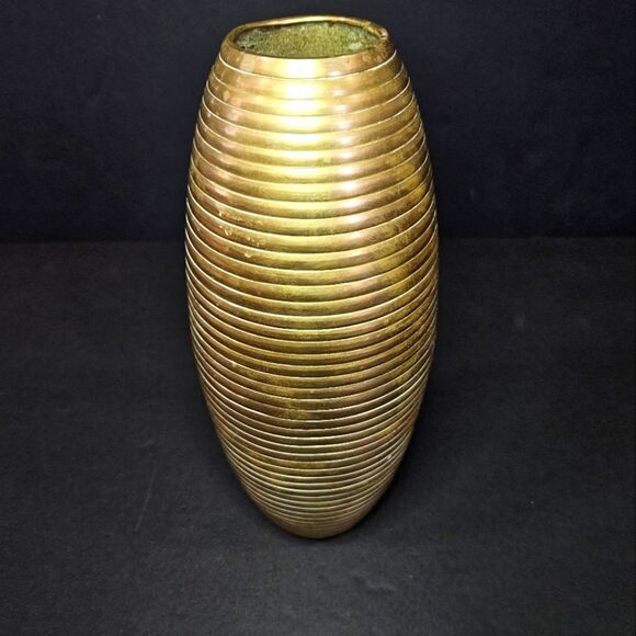 Vintage Mid Cenutry Modern Solid Brass Ribbed Ripple Beehive Italian Vase 9" - Picture 1 of 5
